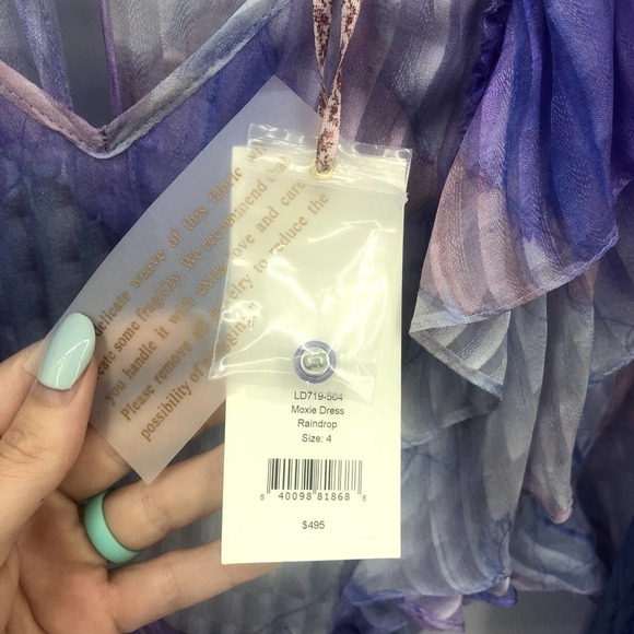 LOVESHACKFANCY Moxie Raindrop 100% Silk Purple Mini Dress Size 4 NEW - Picture 5 of 9